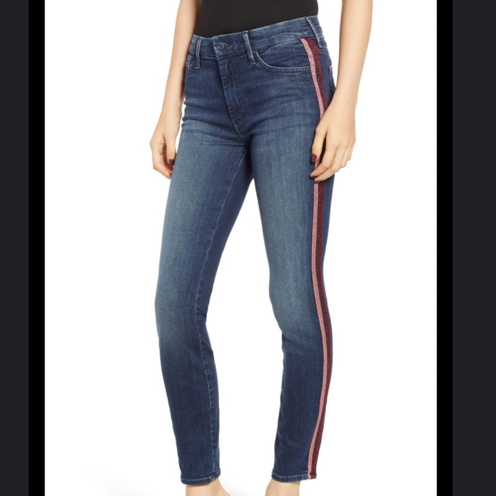 Mother High Waisted Looker Jeans in the "Here Kitty, Kitty Glitter Racer"